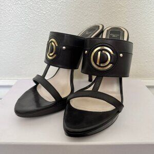 Christian DIOR Black Leather INI2 Mule Slides 11cm Noir Veau. EU 40